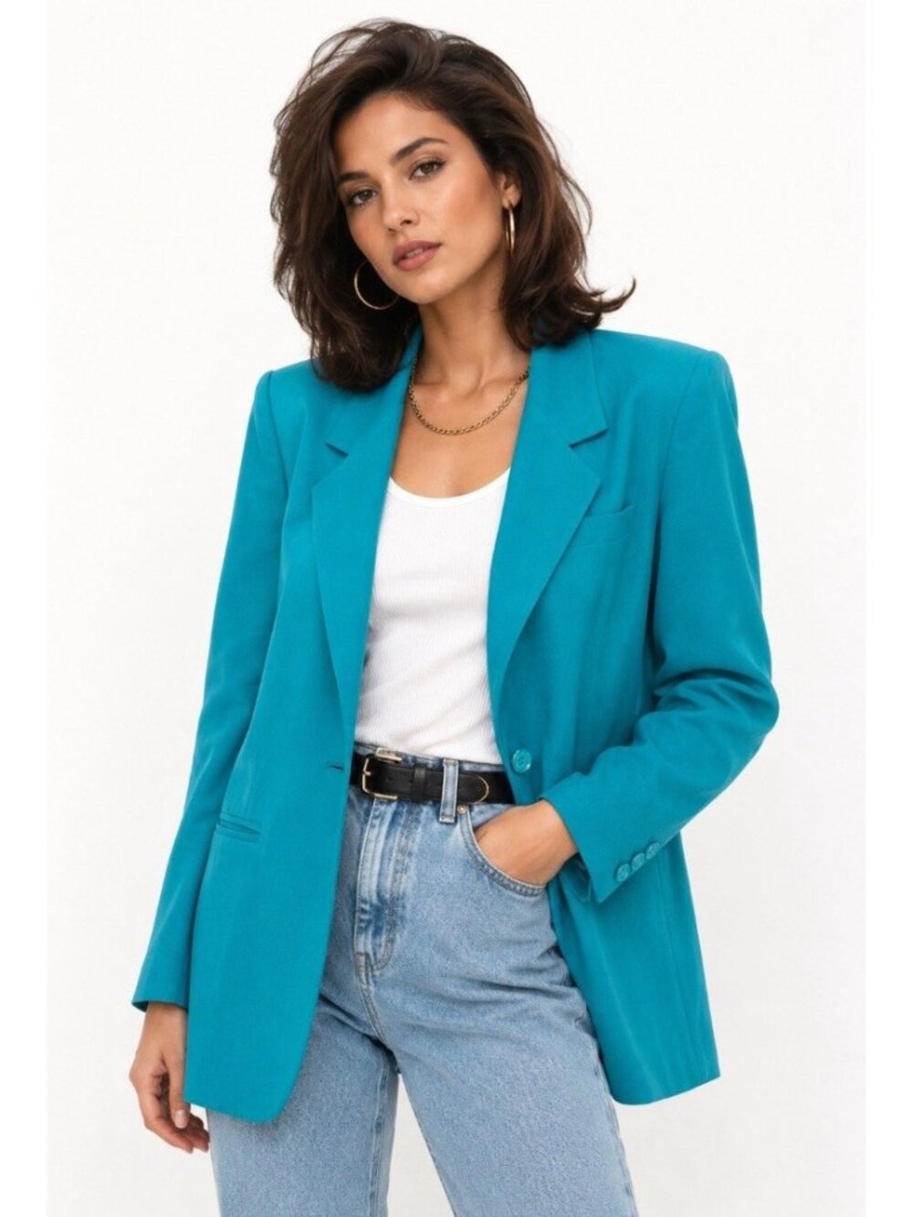 Vintage Savannah Women's  Blazer Sz M 100% Silk  Jacket Aqua